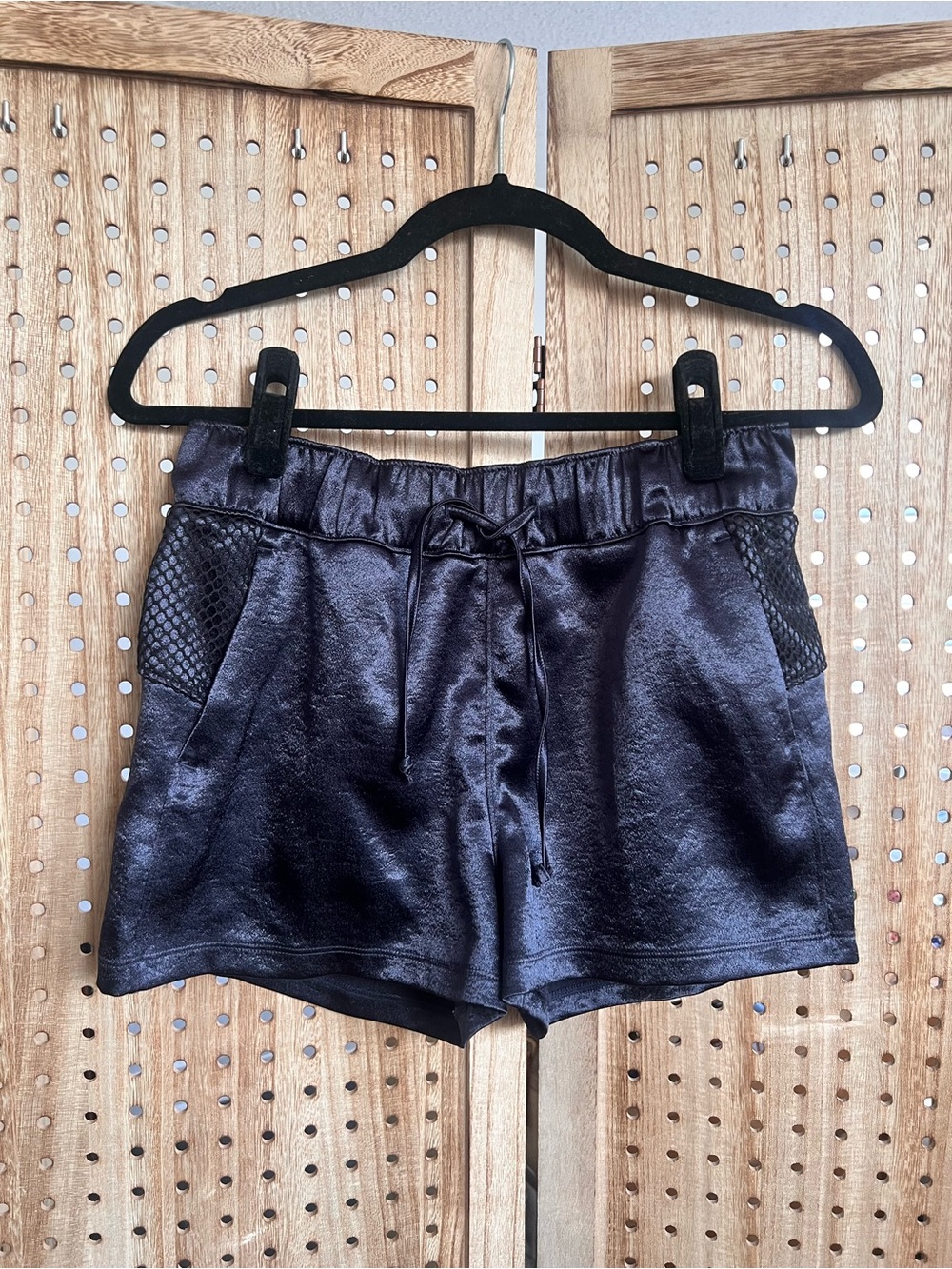 Nylora Black Metallic Mesh Shorts | Athleisure | XS